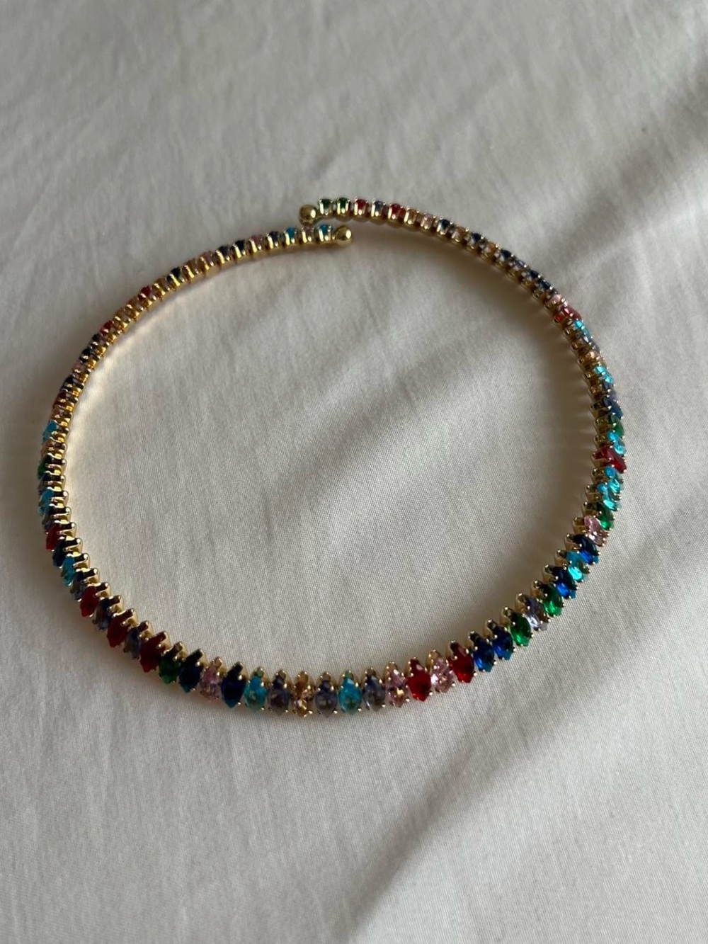 Gold Multicolor Crystal Tennis Necklace - Women Jewelry - Picture 4 of 8